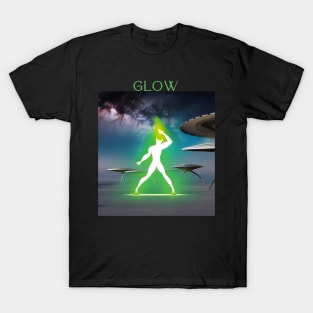 "Glowing Alien Groove - Cosmic Dance Tee, Vibrant Space Galaxy T-shirt, 'Glow' with Extraterrestrial Vibes, Aesthetic Extraterrestrial Shirt" T-Shirt